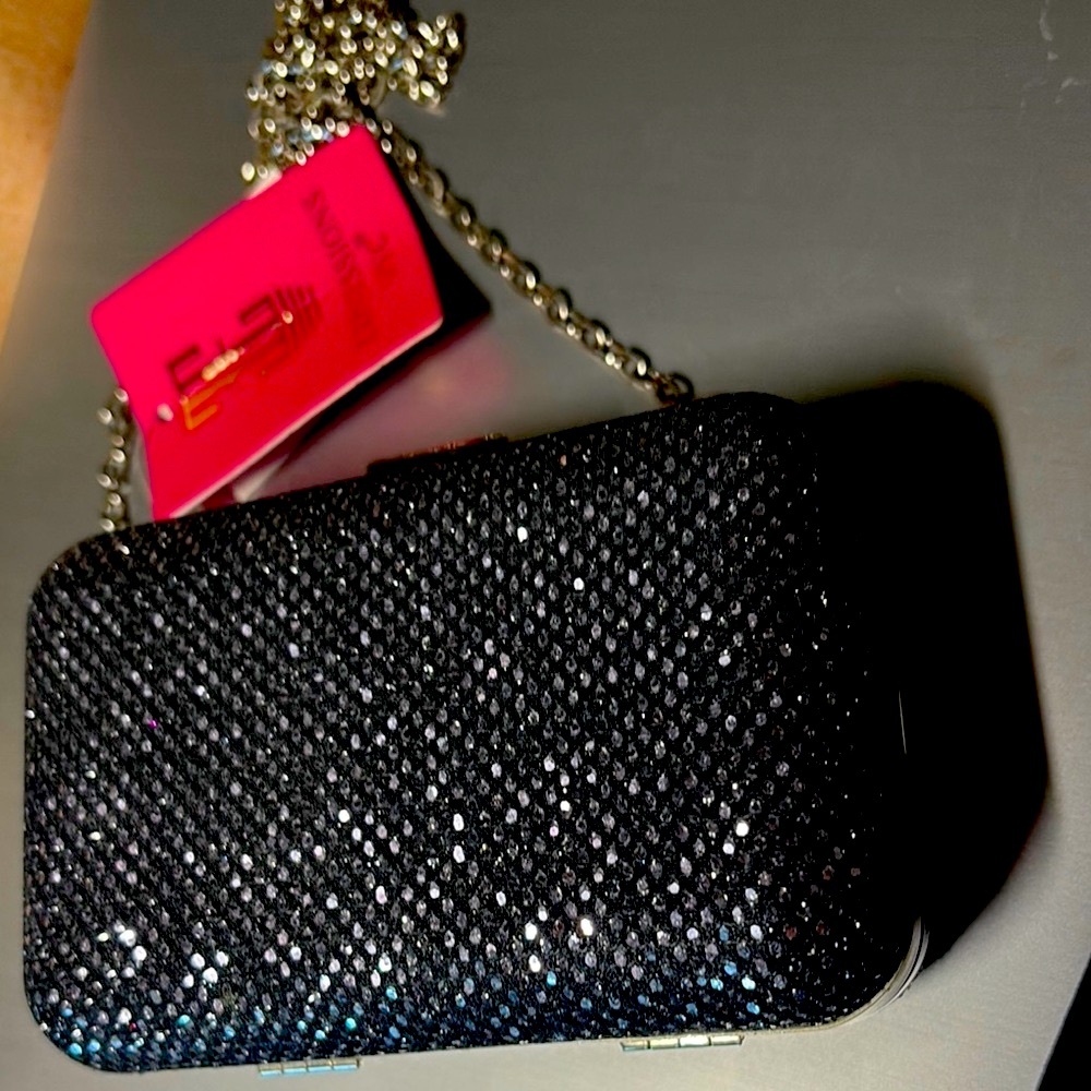 Black Evening Shoulder Handbag Silver Chain Strap NWT